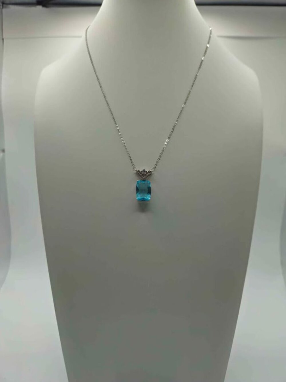 Genuine Blue Topaz Moissanite Pendant 18.5 Inch Necklace - Picture 3 of 3